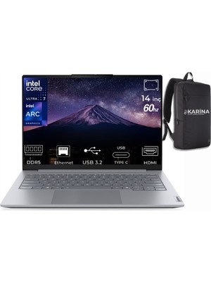 Lenovo Thinkbook 14 G8 Ial Ultra 7 255H 21SJ007BTX-K87 64GB 512GB+512GB Arc 140T W11PRO 14" 60 Hz Wuxga Notebook & Karina Çanta