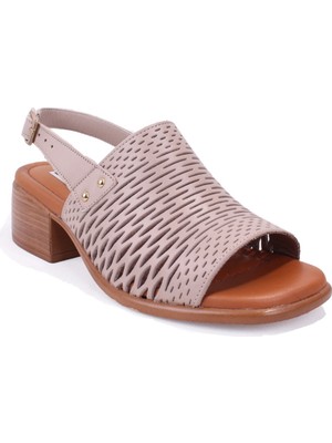 Dagoster DZA07-9971815 Bej Günlük Ortopedik Kalın Topuklu Deri Kadın Sandalet