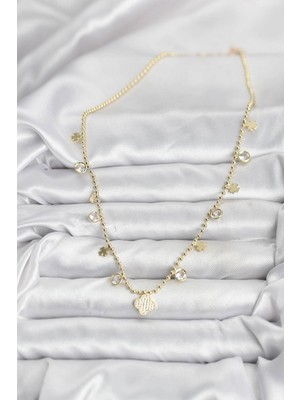 Pirinç Gold Renk Yonca Model Kadın Kolye