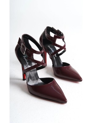 Ayakkabı Ateşi Bordo Rugan Kadın Ince Topuklu Ayakkabı Stiletto Edrie