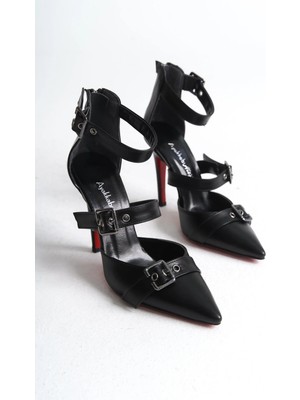 Ayakkabı Ateşi Siyah Cilt Kadın Topuklu Ayakkabı Stiletto Sansa