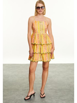 Halter Yaka Dokulu Mini Elbise