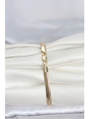 cm 14K Gold Renk Yassı Zincir Yılan Model Kadın Bileklik