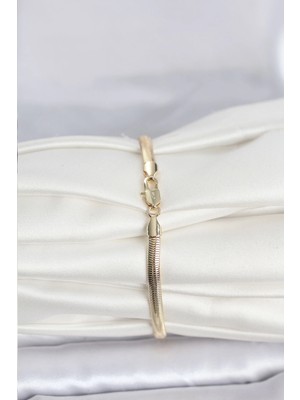cm 14K Gold Renk Yassı Yılan Zincir Model Kadın Bileklik
