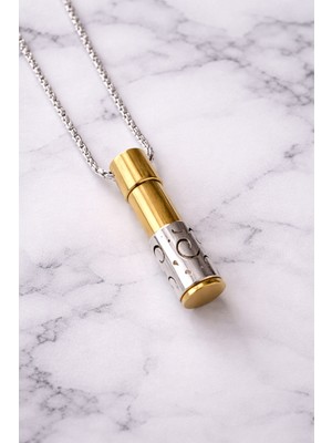 Herşey Nota 316L Paslanmaz Çelik Açılabilir Kapsül Kolye – Gold Renk Unisex Silindir Kolye 60 cm Zincir
