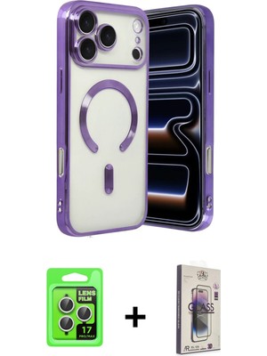 Cepte Toptan iPhone 17 Pro Nova Işık Özel Seri - Siyah Bilvis 3D Cam Ekran Koruyucu + Gümüş Raze Metal Kamera Lens