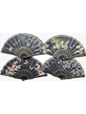 Plastik Siyah Kumaş Yelpaze 12'li Set