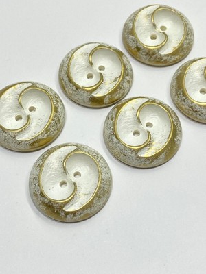 Metalize Eskitme Vintage Italyan Düğme /3 Boyutlu Dalga Desenli Kaban, Mont ve Hırka Düğmesi / 3 cm Beyaz Gold