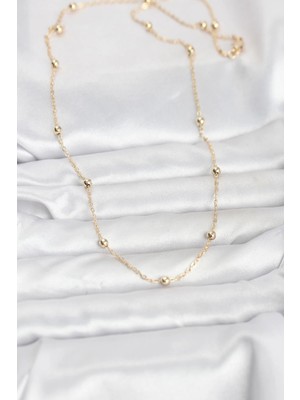cm 14K Gold Renk Pirinç Top Zincirli 60 cm Kadın Kolye