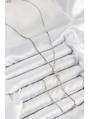 isiltikidsmoda Pirinç Zirkon Taşlı Ezme Zincirli Model Gümüş Renk Y Kolye - Lisinya