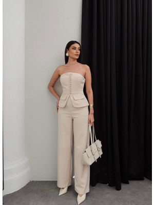 Esra Helvacı Cep Detaylı Straplez Pantolon Takım