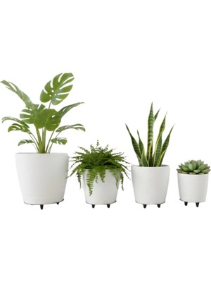 4’lü 3D Beyaz Ayaklı Saksı Seti Modern Minimal Dekoratif Vazo