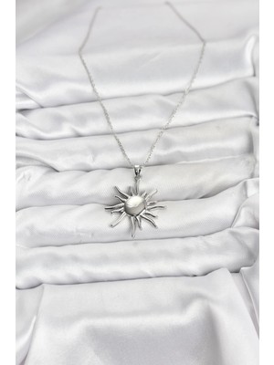 316L Çelik Zincir Gümüş Renk Güneş Model Kadın Kolye