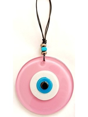 Pembe Renk Cam Nazar Boncuklu El Yapımı Özel Tasarım Duvar Süsü Hediyelik Eşya