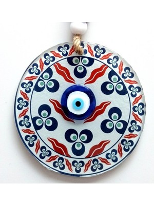 Üç Damla Desenli Nazar Boncuklu Füzyon Cam Duvar Süsü