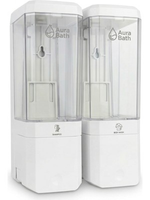 Aura Bath 2 Bölmeli Duvar Tipi Sıvı Sabunluk Şampuan ve Duş Jeli Dispenseri 2X500ML