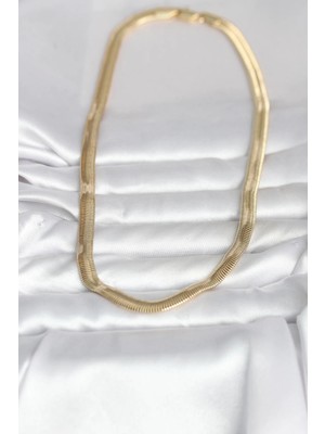 cm 14K Gold Renk Kalın Yassı Yılan Zincir Model 45 cm Kadın Kolye