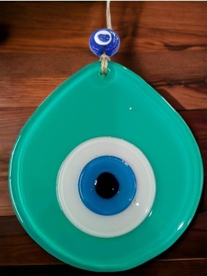 Mavi Nazar Boncuklu Açık Yeşil Renk Nazar Boncuklu Damla Desen El Yapımı Duvar Süsü