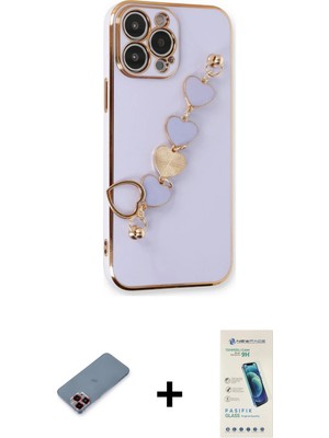 BUTİMAR'S iPhone 13 Pro Max Nova Işık Prime - Şeffaf Pasifik Cam Ekran Koruyucu + Kırmızı Metal Kamera Lens Koruma Cam