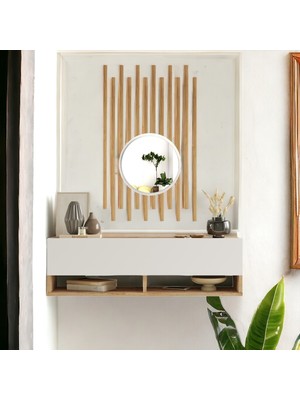 Feyza Design Ledder Aynalı Dresuar Ahşap Çıtalı Set Çam-Beyaz LE13-AW