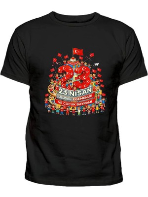 Efendioğlu Design Kısa Kollu Kule Yapan 23 Nisan Ulusal Egemenlik ve Çocuk Bayramı Baskılı Çocuk T-Shirt