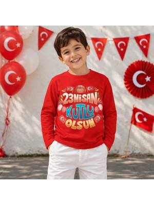Efendioğlu Design Uzun Kollu Özel Çocuk 23 Nisan Kutlu Olsun Yazılı Çocuk T-Shirt