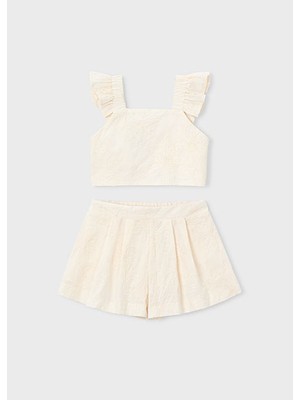 Mayoral Kız Çocuk Bermuda Şort ve Bluz Takım Krem - 03235