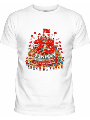 Efendioğlu Design Kısa Kollu Kule Yapan 23 Nisan Ulusal Egemenlik ve Çocuk Bayramı Baskılı Çocuk T-Shirt