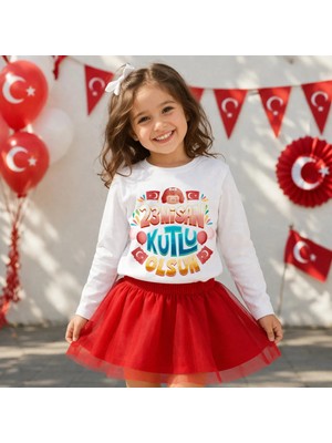 Efendioğlu Design Uzun Kollu Özel Çocuk 23 Nisan Kutlu Olsun Yazılı Çocuk T-Shirt