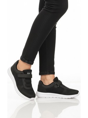 Walkway Siyah Beyaz Cırtlı Fileli Hafif Hava Alabilen Unisex Spor Ayakkabı 616 G