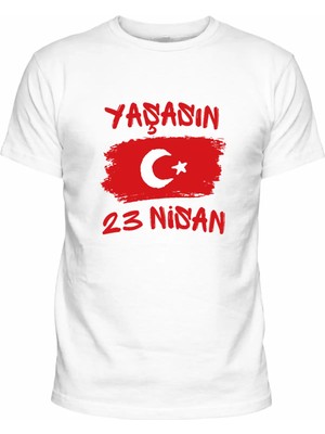 Efendioğlu Design Kısa Kollu Yaşasın 23 Nisan Baskılı Beyaz Pamuklu Çocuk T-Shirt