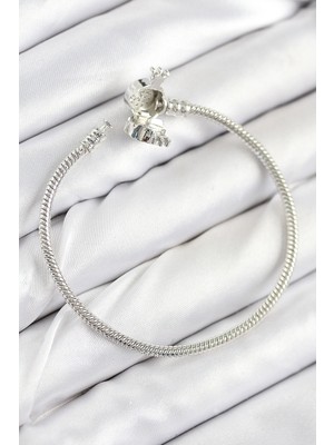 Eco Lounge Pirinç Charm Zirkon Taşlı Taç Model Gümüş Renk Kadın Bileklik