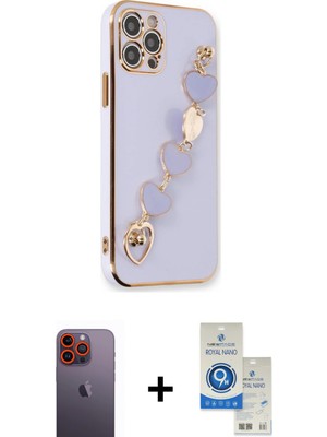 Cepte Toptan iPhone 12 Pro Max Nova Işık Prime - Şeffaf Royal Nano Ekran Koruyucu + Turuncu Neon Fosforlu Kamera Lens