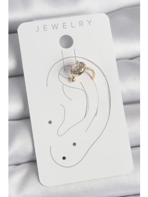 Eco Lounge Pirinç Gold Renk Zirkon Taşlı Kadın Kıkırdak Küpe