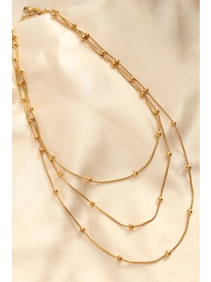 Eco Lounge Çelik Altın Renkli Topçuk Tasarımlı Çoklu Kolye