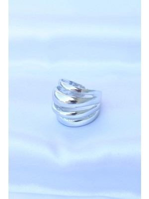 Eco Lounge Pirinç Gümüş Renk Ayarlanabilir Tırtıklı Bombe Yüzük