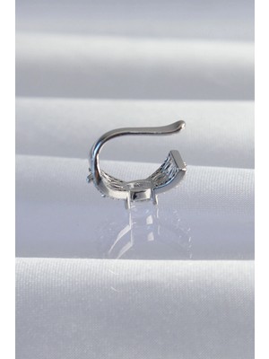 Eco Lounge Pirinç Gümüş Renk Zirkon Taş Kaplama Earcuff Küpe