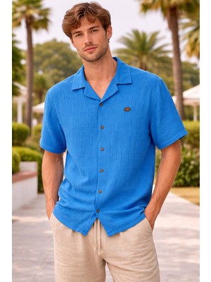 İnce Moda Giyim Erkek Kısa Kollu Dokulu Yazlık Gömlek – Rahat Kesim, Düğmeli, Hafif Kumaş