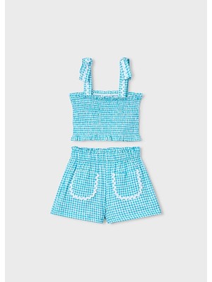 Mayoral Kız Çocuk Şort ve Fırfırlı Bluz Takım Mavi - 03232