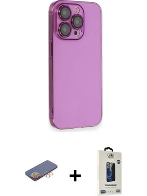 BUTİMAR'S iPhone 13 Pro Max Siluet Minimal Özel Seri - Siyah Bilvis Hayalet Cam Ekran Koruyucu + Turuncu Renkli Kamera Lens Koruma Cam