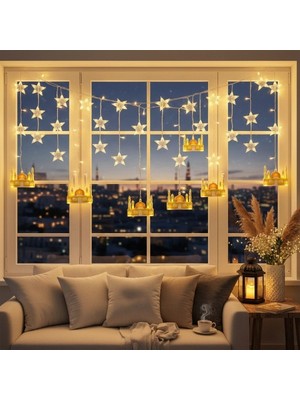 Eco Lounge 3 mt Fişli Sarı Cami Yıldız Ramazan Perde LED