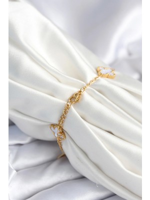 Eco Lounge 316L Çelik Zincir Zirkon Taşlı Yonca Beyaz Kadın Bileklik