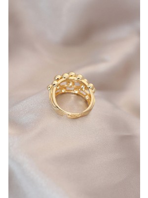 Eco Lounge Ayarlamalı Gold Renk Metal Bombeli Boluncuk Model Yüzük