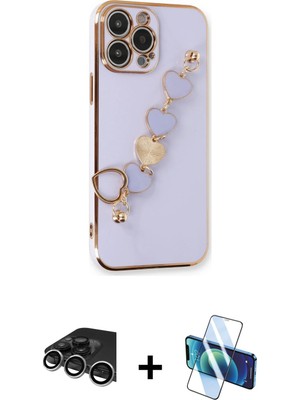 Cepte Toptan iPhone 14 Pro Max Nova Işık Prime - Siyah 3D Antistatik Cam Ekran Koruyucu + Gümüş Raze Metal Kamera Lens