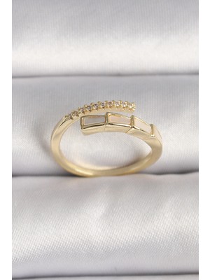 Eco Lounge Pirinç Gold Renk Zirkon Taş Detaylı Yılan Model Ayarlanabilir Yüzük