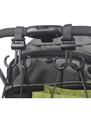 Eco Lounge 2 Kancalı Askı Bebek Arabasına Uyumlu Cırtlı  Eşya Taşıma Aparatı 360 Derece Dönebilen Plastik Kanca