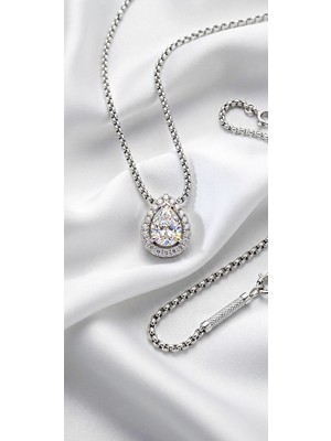 Leifa Jewelry Mozanit Taşlı 925 Ayar Gümüş Damla Kesim Kolye