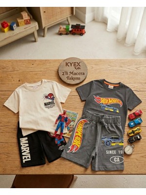 Kyex Kids Örümcek Adam ve Hwheels 2'li Ekonomik Erkek Çocuk Şortlu Takım Seti