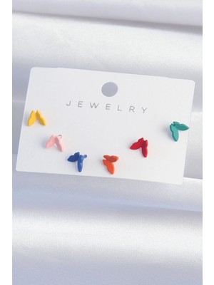 Eco Lounge Pirinç Rengarenk Mineli Minimal Kelebek Küpe Seti