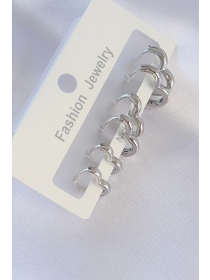 Eco Lounge Pirinç Gümüş Renk Kalp Model Küpe Seti